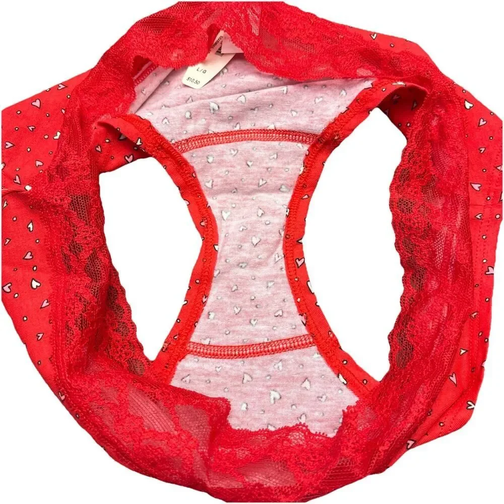 VTG. NEW w/ tag LG. Victoria's Secret Low Rise Hiphugger Red Hearts Lace Band